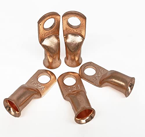 SiMaXuanCar 5 pcs 1/0 AWG×3/8″ Battery Terminal Copper Terminal Ring Terminal Battery Cable Port Lug Comes with Red and Black Heat Shrink Tube