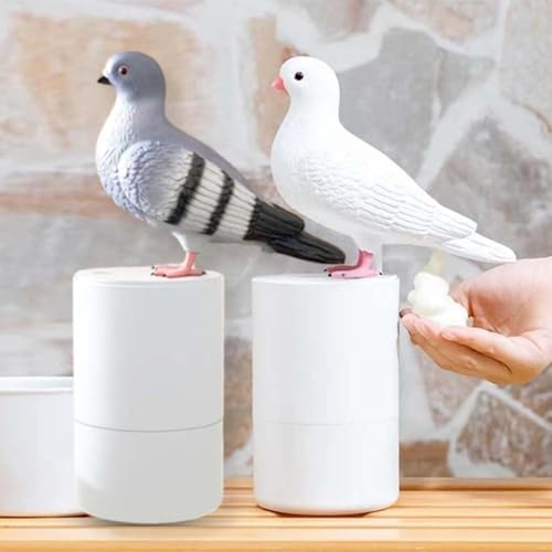Hueyaus鳩 自動誘導フォームハンドウォッシャー、自動ソープディスペンサータッチレス、面白い 鳩 ソープディスペンサー、ハンドソープフォームディスペンサー、スマートソープディスペンサー (ホワイト+グレー)