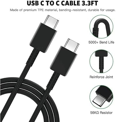 Image of THE BATTERY STORE Charging Cable Type C To C Compatible With Samsung Galaxy S21|S21+|S20|S20+|Note 20|Fold Series (Only Cable-Black) 3.28 Feet (1 Meter), Black (Vip-71)