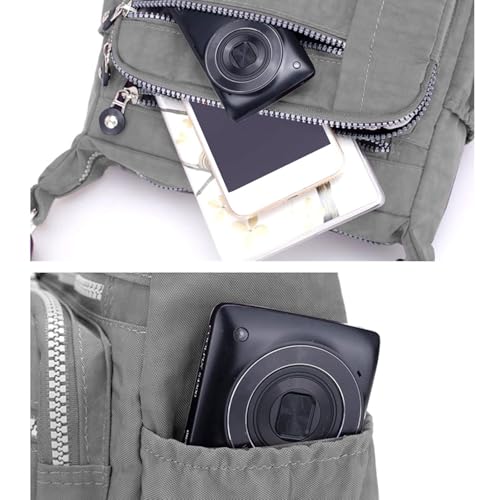 Image of Women Sling-body Bag Waterproof Nylon Multi-layer Sling Bag Casual Satchel Bag Shoulder Bag Messenger Bag Travel Sling-body Bag Day Pack Card Holder Black and Silver.