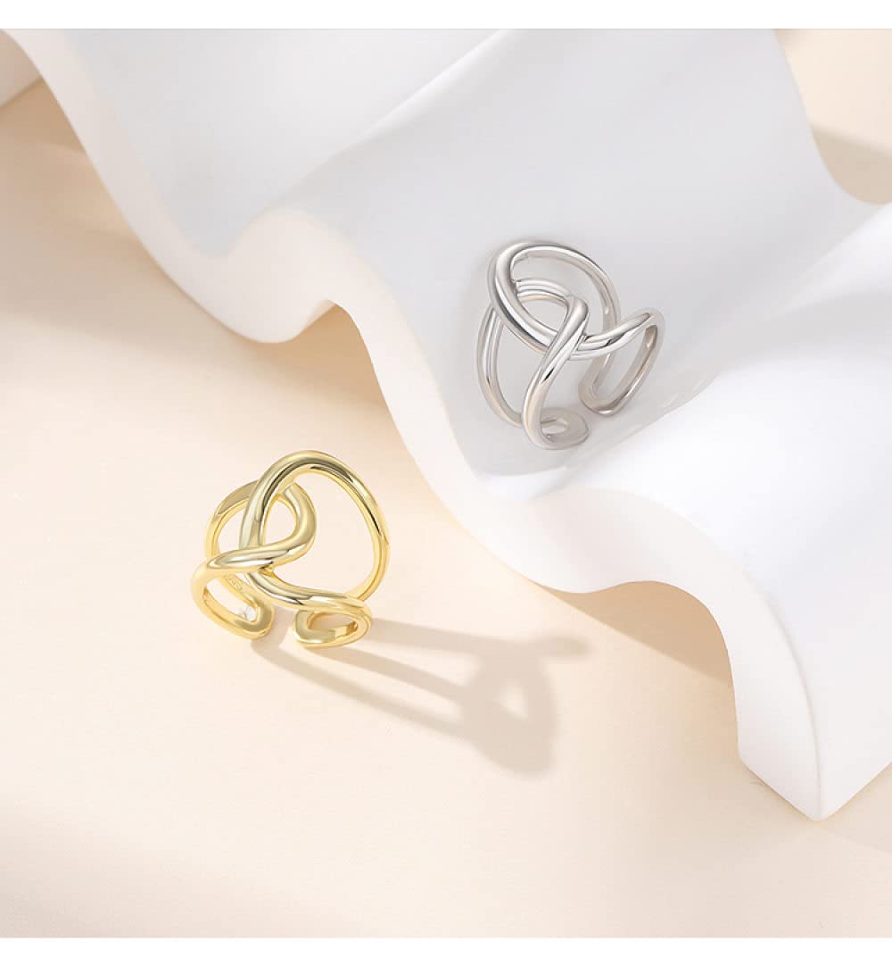 HGJH Anello in Argento 925 da Donna,Anelli Regolabili per Donne Linee Croce 925 Anelli di Eternità Annodati Minimalisti Anelli di Nozze Placcati Oro Anelli di Promessa per Ragazze Signore