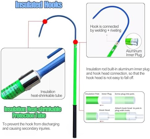 Emergency Rescue Pole - Insulated High Voltage Rescue Hook, 3.3 to 9.8ft Long, Anti-Electrocution Lifesaving Equipment for Electrical Emergencies