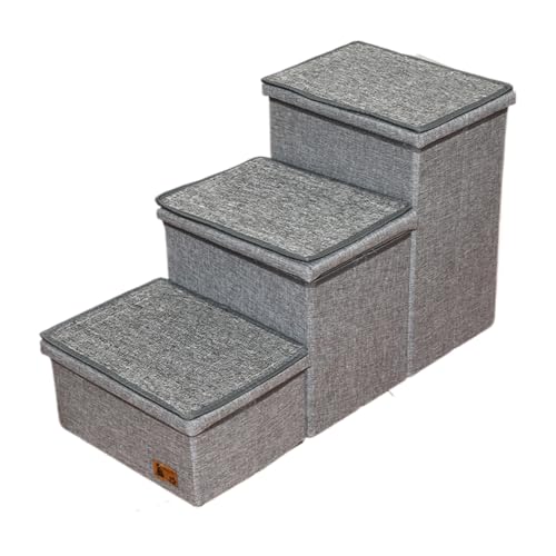 CYWOPVEQ 犬 階段 収納付き 3段 小型犬・中型犬・大型犬対応 ベッド/ソファー用ステップ 耐荷重60kgペット用階段 老犬/関節ケア/子犬用 (グレー)