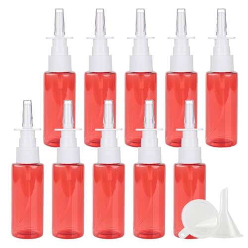YANCAER 100 Piezas Rojo Recargable Botella de Spray Nasal de 50ml con Boquilla Larga para Aceites, Soluciones Salinas, Higiene, Recargable para líquidos, viajes y envases DIY