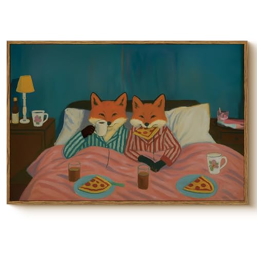Classic Valentine's Day Cute Fox Couple in Pajamas Framed Canvas