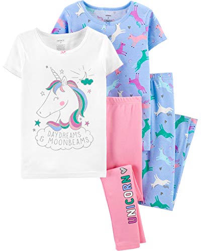 Carter's Girl's 4 Piece Cotton Pajama Set (Unicorn Dream, 8)