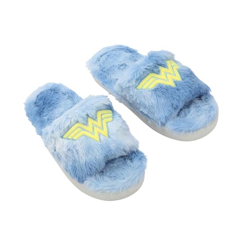 Wonder Woman Embroidered Logo Patch Women's Blue Open-Toed Slippers