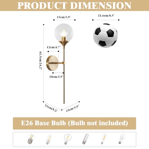 Image of KCO Lighting Gold Globe Wall Sconce Mid Century Modern Glass Wall Light Fixtures Bathroom Mirror Vanity Wall Lamp Set of Two for Living Room Bedroom