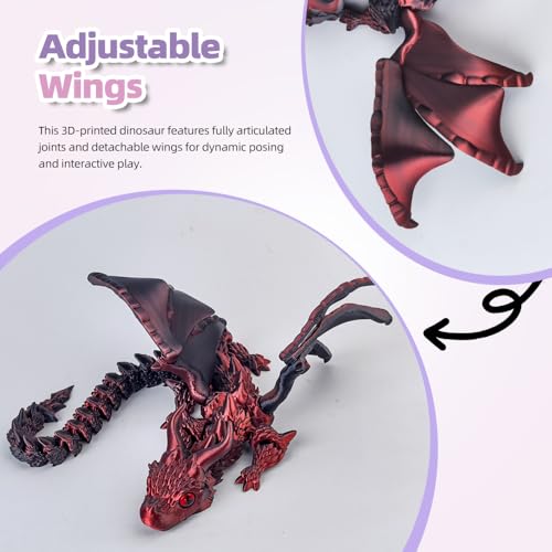 WUQIREN 3D Printed Dragon with Wings, 3D Printed Animals Toys, Fidget Dragon Toys, Flexible Articulated Winged Crystal Dragon Model, Desktop Pet Decor, Dragon Gift for Kids & Adult (Black-Red) by WUQIREN - Image 4