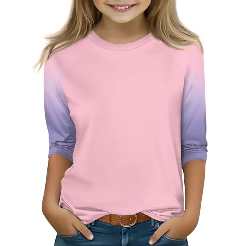 Cute Tops for Teen Girls Flowy 3/4 Sleeve Crew Neck Graphic Blouses Oversized Half Sleeve Tops Summer Kids Clothes