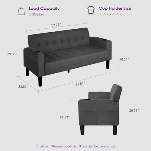 TYBOATLE Sofa Couch, Living Room Furniture Sectional Sofa Sets of 3 Pcs, Tufted Mid-Century Loveseat w/USB, Cupholders & Comfy Single Sofa for Small Space, Apartment, Office (Dark Grey) - Thumbnail 2