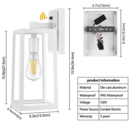 Cinoton Dusk To Dawn Outdoor Wall Sconce, White Waterproof Outdoor Light Fixtures Wall Mount, Photocell Sensor Porch Lights, Wall Lantern, E26 Exterior Wall Lamp Lighting Fixture For Garage, Doorway #TOP3