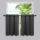 Mrs.Naturall 30 Inch Length Curtains for Small Windows Set 2 Panels Pocket Cafe Curtain Tier Blackout Dark Grey Short Curtains for Bathroom Bedroom Gray Wide 34x30 Long