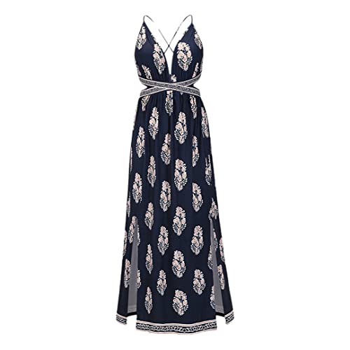 Robe bohème sans manches col V bleu marine XL dos nu
