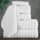 BERIBO Set di asciugamani turchi, 100% cotone, 6 pezzi, 620 g/m², colore: bianco - 2