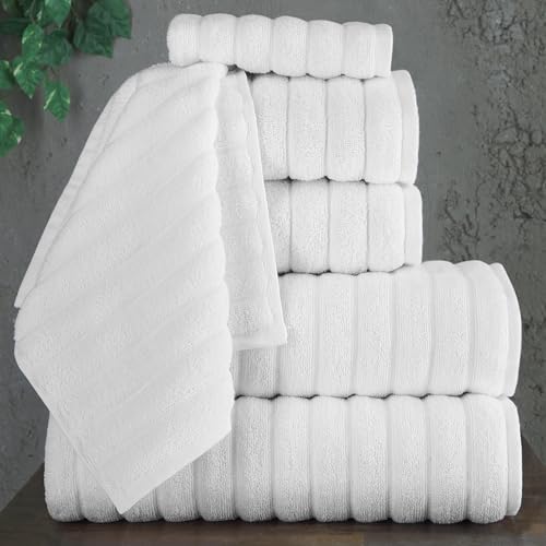 BERIBO Set di asciugamani turchi, 100% cotone, 6 pezzi, 620 g/m², colore: bianco - 2