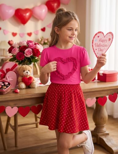 Image of Noomelfish Girls Ruffle Heart T-Shirts Cute Short Sleeve Tee Tops (3-12 Years)