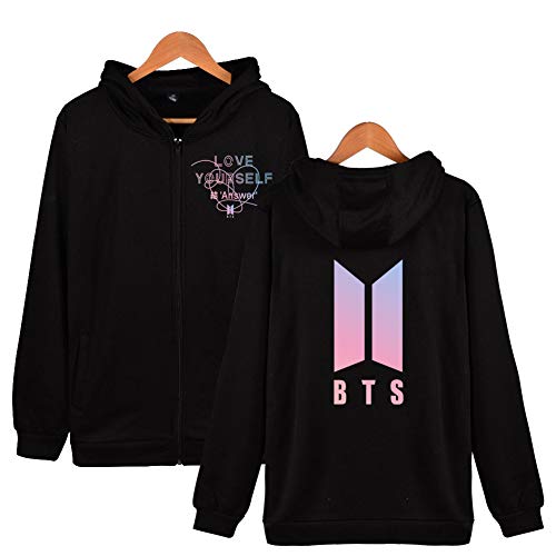 LAIKETE BTS Bangtan Boys Sweat à Capuche Zippé Manteau Femme Manche Longue Automne Hiver Casual Sweatshirt Hoodie Streetwear Trench Outwear Coat Cover