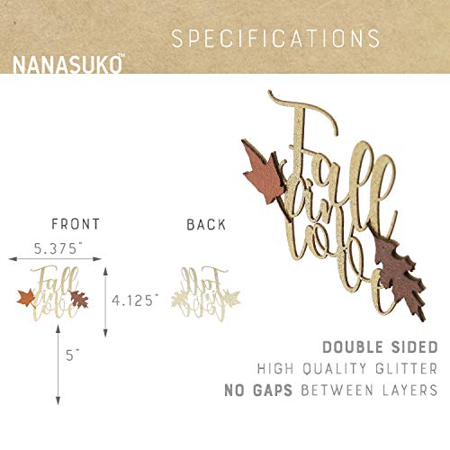 Nanasuko Cake Topper - Fall In Love - Double Sided Gold Glitter With Fall Colors Leaves - Premium Quality Made In Usa #TOP1
