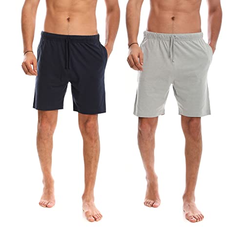 Men’s (2-Pack) Cotton Rich Knit Short | Sleepwear Shorts with Pockets | Ultra Soft, Breathable (Made in Egypt)