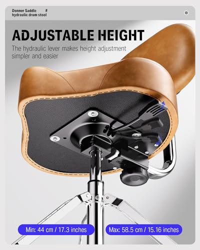 Donner Drum Throne with Backrest, Heavy Duty Hydraulic Drum Stool Height Adjustable Motorcycle Style Drum Seat Saddle Drum Throne for Adults Drummers (Brown)