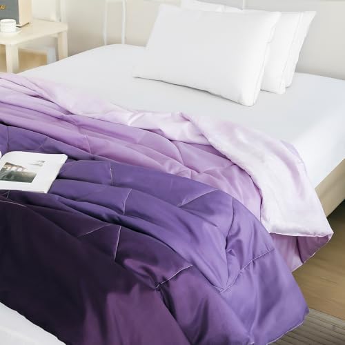 Image of Ac Comforter Single Bed Ombre with Satin Finish 240 GSM - Reversible AC Comforter - Purple Comforter Quilt Duvet Dohar Blanket for Summer 150 x 225cm