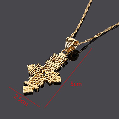 Gold Plated Filled Ethiopian Cross Pendant Necklaces Chain2