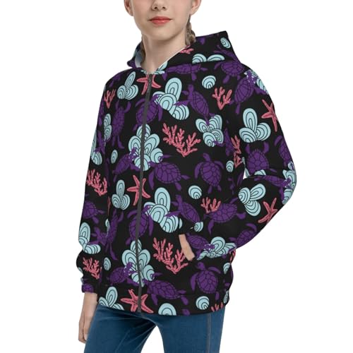 Ornamental Turtles Kid Hoodies Boys Zip Up Sweatshirts Girls Pullover with Pocket