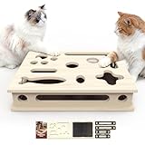 Cat Scratch Puzzle Enrichment Box, Large Solid Wood Construction Cat Nail File Enrichment Box with Sandpaper Inside, Cat Nail File Box Stress Free Alternative to Clippers and Grinders(No Bell Ball)