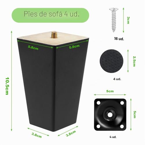 Patas de muebles de madera de 10 cm que solucionan cojeras con antideslizantes 6