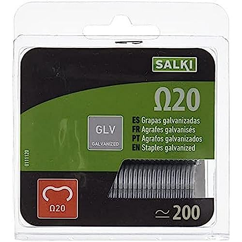 SALKI - Grapas para Cercas Ω20, Blíster de 200 Grapas Anilladas Galvanizadas, Diámetro 2mm, Color Acero