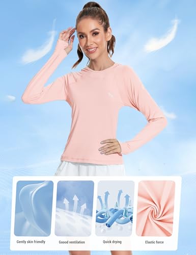 Image of Venzina Women's Slim-Fit Running Hoodie with Reflective Lettering IUPF50+ Quick-Dry Long Sleeve with Thumbholes | for Night Jogging, Yoga & Commute(Size Up)