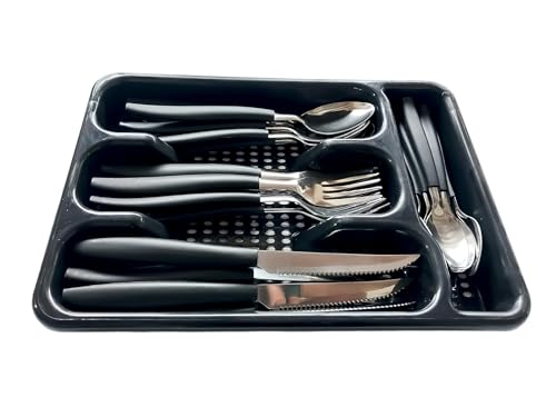 Jogo de Talheres Aço Inox com Divisória - Faca Garfo e Colher - Kit Faqueiro (PRETO)