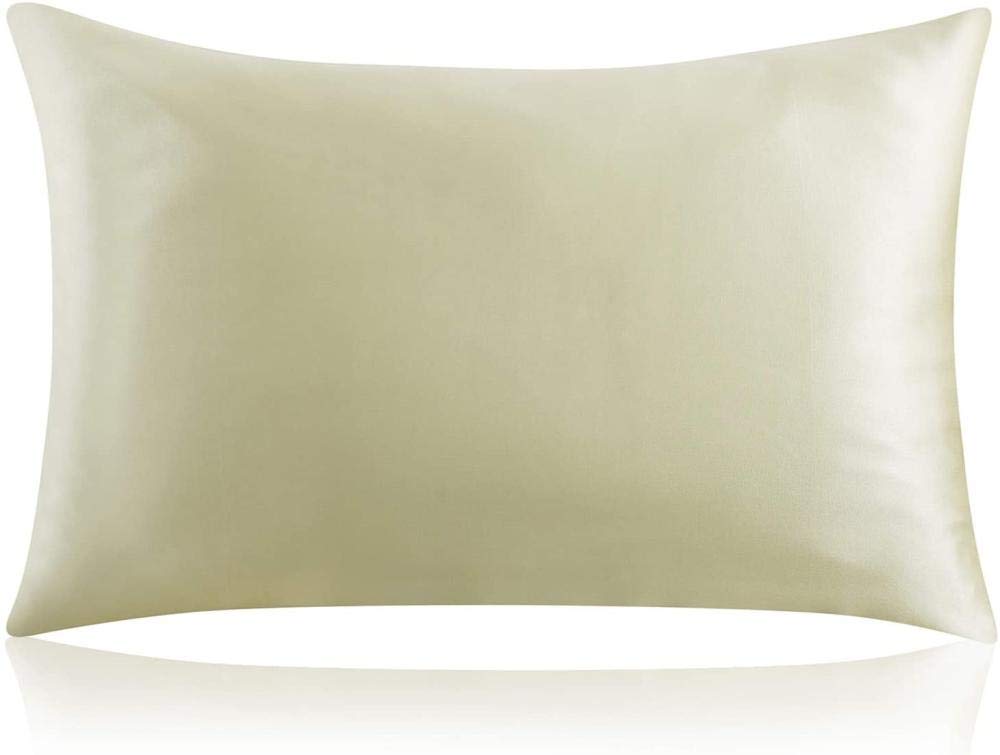 100% Mulberry Silk Pillowcase for Hair and Skin with Hidden Zipper Both Side 19 Momme Silk 600 Thread Count 1pc-Bean Green_Queen 20"x30"