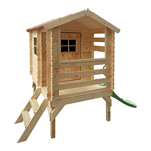 Timbela M501C - Cabane Enfant Extérieur 1.1m2 avec Toboggan 82x146xH205cm - Maison de Jardin en Bois
