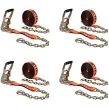 Mytee Products 4 Pack 2" x30 Orange Ratchet Strap with Chain Anchor - 4000 Lbs WLL High Abrasion Heavy Duty Tie Down Cargo Truck Straps with Chan Anchor for Flatbed, Truck, Trailers, Pickup