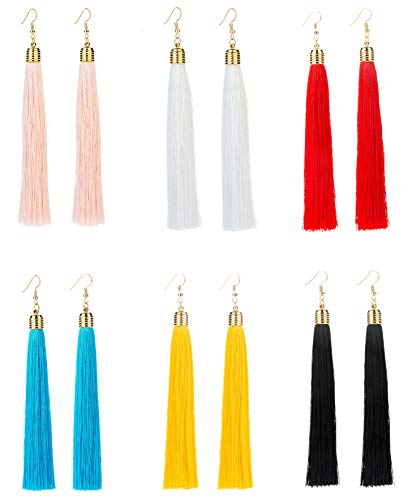 REVOLIA 6 Pairs Womens Long Tassel Dangle Earrings Fringe Drop Earrings Elegant