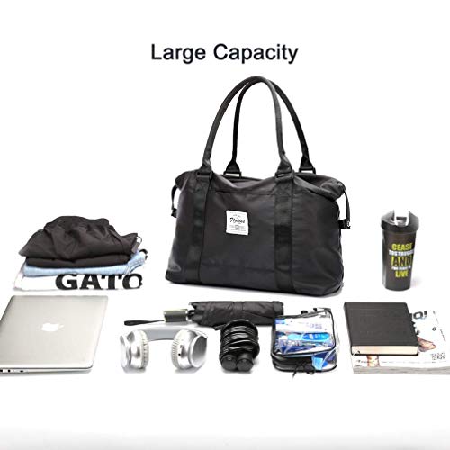Travel Gym Bag for Women, LANBX Tote Bag Carry on Luggage Sport Duffle Weekender Overnight Bags with Wet Pocket (Black)