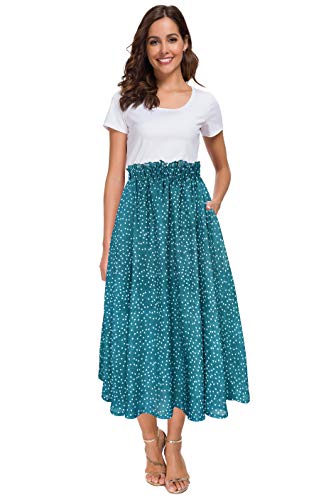 Sinono Women Elastic High Waist A Line Floral Print Swing Chiffon Beach Midi Long Skirt with Pockets2