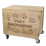 Striefchen® Personalisierte clipfritz Aufbewahrungskiste mit Rollen – Rollbox aus Holz personalisiert mit Name – Spielzeugkiste für Kinderzimmer