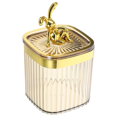 Ciieeo Barattolo per Trucco a Forma di Coniglio Trasparente Dispenser per Dischetti di Cotone e Organizer Porta Accessori per Bagno