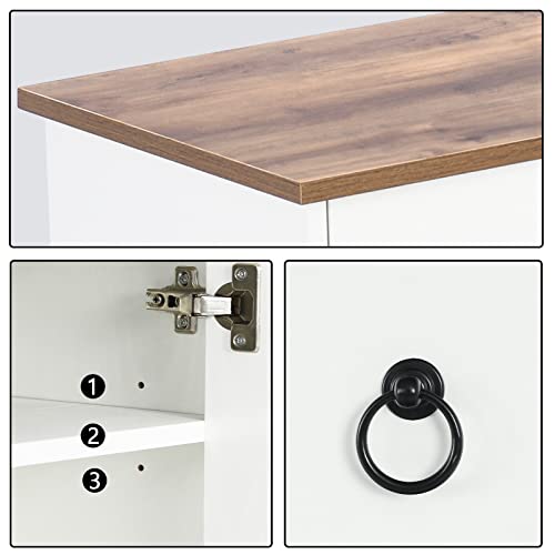 4 Ever Winner White Buffet Cabinet With Storage, 55" Modern Coffee Bar Cabinet With Storage Drawers, Kitchen Buffet Storage Cabinet Credenza Console Table Cupboard For Dining Living Room, White #TOP3