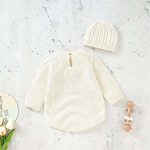 Roupas de inverno para bebês recém-nascidos, suéter de tricô com chapéu, manga comprida, body pulôve