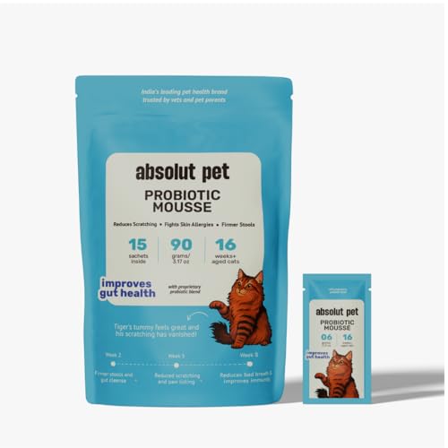 Image of Absolut Pet Cat Supplement for Gut Health, Probiotics for Cats that Reduce Scratching & Paw-Licking (15 Sachets)