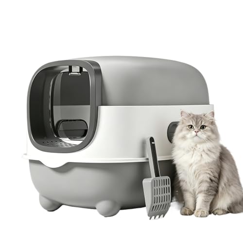 Arenero cerrado para gatos grande con tapa gris miniatura 1