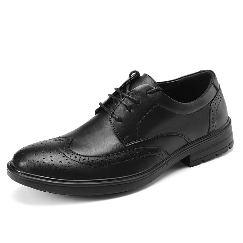 Chaussures habillées Oxford pour hommes en cuir avec broderie Brogue et talon bloc noir