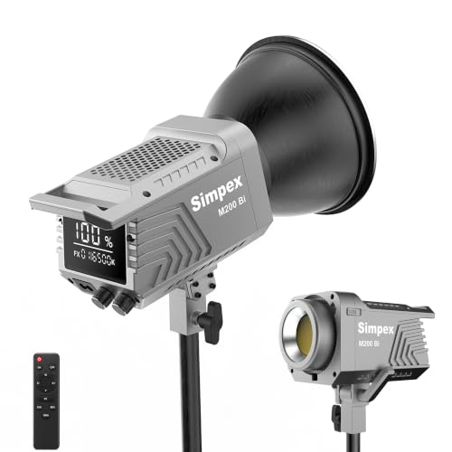 Image of Simpex M-200Bi, 200W Dual Color Continuous LED Light with 18CM Reflector & Infrared Remote, AC Power, 2700K-6500K Color Temperature Control, Huge Display,CRI-95 Plus, Ideal for Video Shooting(Black)