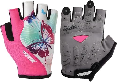 DuShow Women Half Finger Cycling Gloves, Butterfly Pattern Printed with Anti-Slip Shock-Absorbing Pad for Road/Mountain Biking, Gym - Short Fingerless(Pink,S)