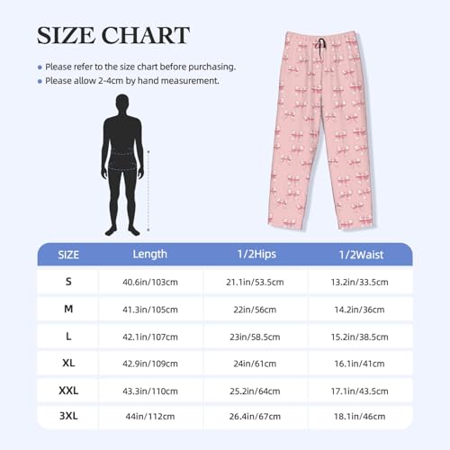 Mens Pajama Pants - Ribbon Bow Pink Print Soft Sleep Lounge Pants For Men, Casual Pj Bottoms With Pockets3