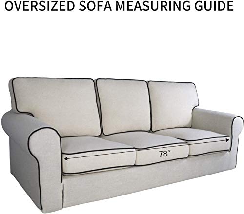 Image of PureFit Reversible Quilted Sofa Cover, Water Resistant Slipcover Furniture Protector, Washable Couch Cover with Non Slip and Elastic Straps for Kids, Pets (Oversized Sofa, Navy /Ivory)